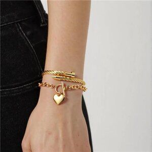 18K Gold Plated Nail Bracelet Set, Adjustable Stackable Bangles for Women